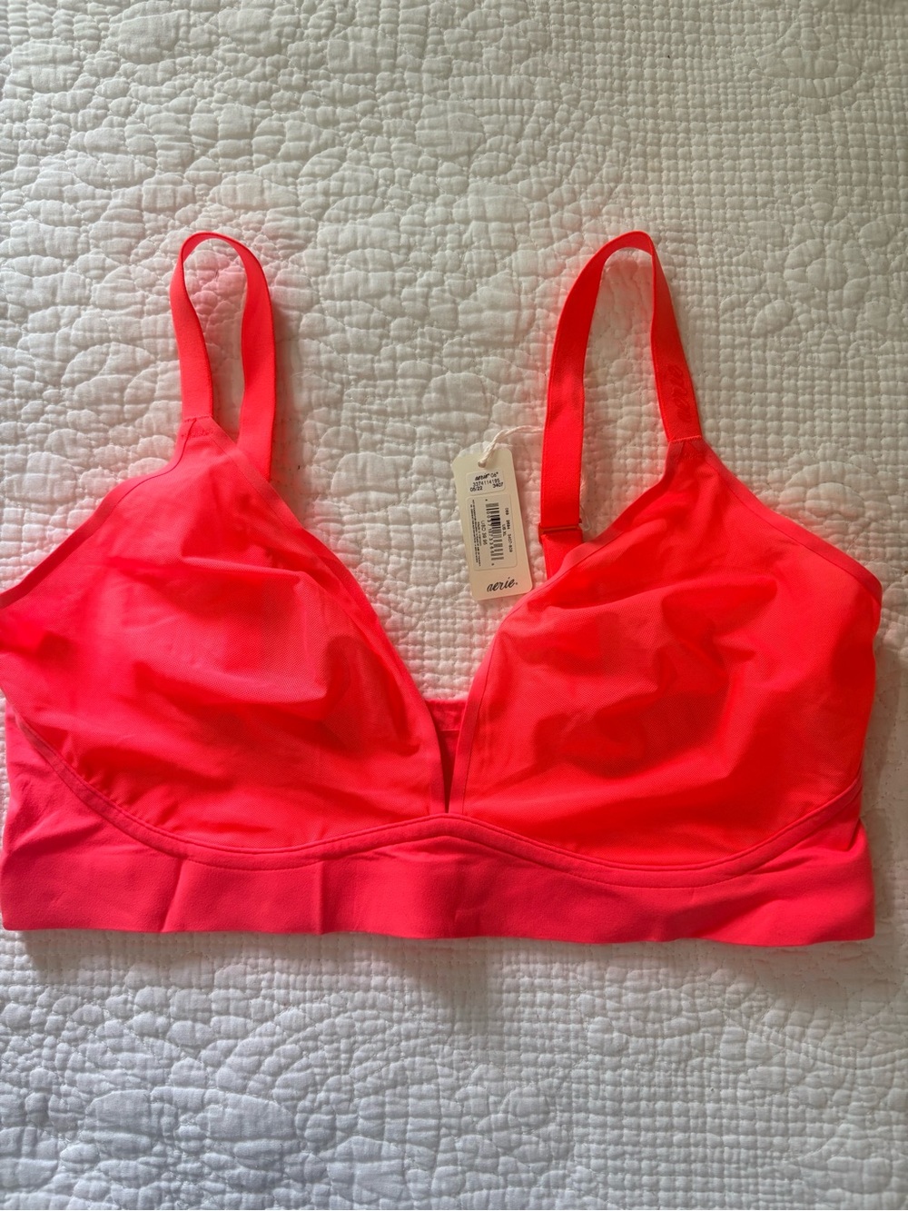aerie/ smoothies bralette Neon coral peekaboo mesh, Wireless